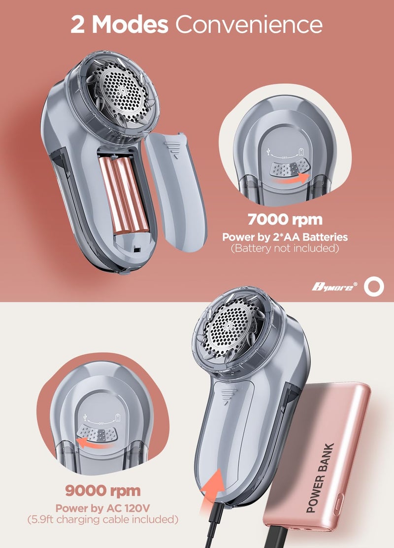 Bymore Fabric Shaver Lint Shaver for Clothes, Dual Power Lint Remover with Battery or Corded Use, Portable Sweater Shaver for Clothing, Furniture & Travel - Image 5